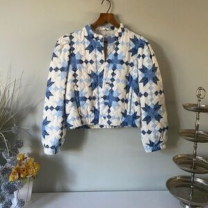 House of Harlow Blue and White Quilted Jacket NEW Small